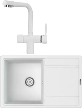 Комплект Мойка кухонная Point Лаура 78 белая + Смеситель PN3104 белый