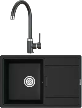 Комплект Мойка кухонная Point Лаура 78 черная + Смеситель PN3101 черный