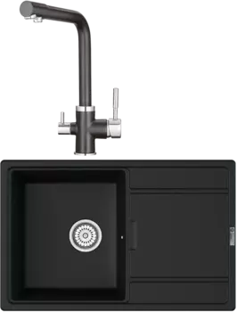 Комплект Мойка кухонная Point Лаура 78 черная + Смеситель PN3103 черный