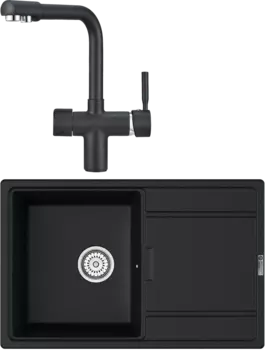 Комплект Мойка кухонная Point Лаура 78 черная + Смеситель PN3104 черный