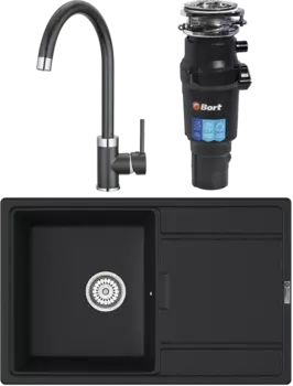 Комплект Мойка кухонная Point Лаура 78 черная + Смеситель PN3101 черный + Измельчитель Bort Titan 7000