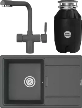 Комплект Мойка кухонная Point Лаура 78 графит + Смеситель PN3104 графит + Измельчитель Bone Crusher BC 810-AS MSI-680888