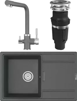 Комплект Мойка кухонная Point Лаура 78 графит + Смеситель PN3103 графит + Измельчитель Bone Crusher BC 610-AS MSI-680873