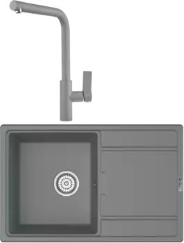 Комплект Мойка кухонная Point Лаура 78 серая + Смеситель PN3102 серый