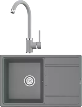 Комплект Мойка кухонная Point Лаура 78 серая + Смеситель PN3101 серый