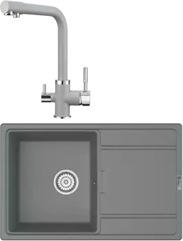 Комплект Мойка кухонная Point Лаура 78 серая + Смеситель PN3103 серый