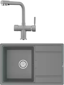 Комплект Мойка кухонная Point Лаура 78 серая + Смеситель PN3104 серый