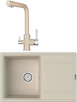 Комплект Мойка кухонная Point Лаура 78 светло-бежевая + Смеситель PN3103 светло-бежевый