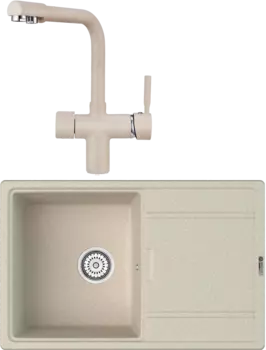 Комплект Мойка кухонная Point Лаура 78 светло-бежевая + Смеситель PN3104 светло-бежевый