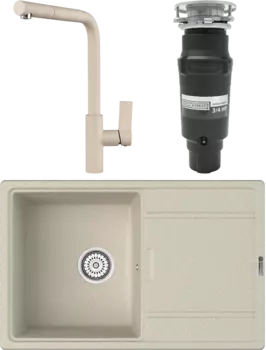 Комплект Мойка кухонная Point Лаура 78 светло-бежевая + Смеситель PN3102 светло-бежевый + Измельчитель Bone Crusher BC 910-SL-Slim Line MSI-680919