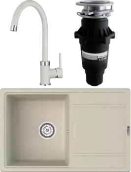 Комплект Мойка кухонная Point Лаура 78 светло-бежевая + Смеситель PN3101 светло-бежевый + Измельчитель Bone Crusher BC 810-SL Slim Line MSI-680911