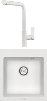 Комплект Мойка кухонная Point Моко 47 белая + Смеситель PN3102 белый