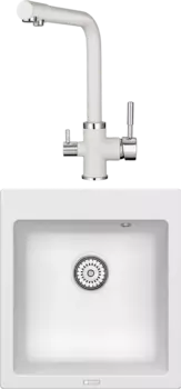Комплект Мойка кухонная Point Моко 47 белая + Смеситель PN3103 белый