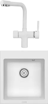 Комплект Мойка кухонная Point Моко 47 белая + Смеситель PN3104 белый