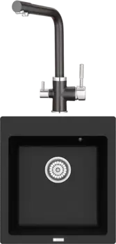 Комплект Мойка кухонная Point Моко 47 черная + Смеситель PN3103 черный