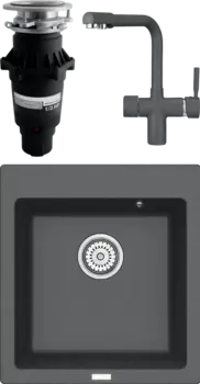 Комплект Мойка кухонная Point Моко 47 графит + Смеситель PN3104 графит + Измельчитель Bone Crusher BC 810-SL Slim Line MSI-677642