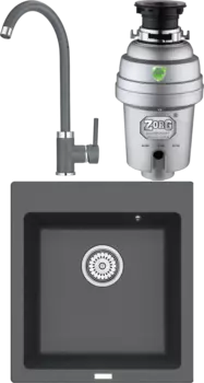 Комплект Мойка кухонная Point Моко 47 графит + Смеситель PN3101 графит + Измельчитель Zorg Inox D MSI-677076