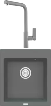 Комплект Мойка кухонная Point Моко 47 серая + Смеситель PN3102 серый