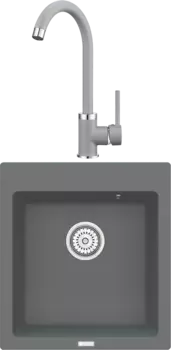 Комплект Мойка кухонная Point Моко 47 серая + Смеситель PN3101 серый