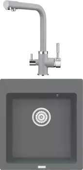 Комплект Мойка кухонная Point Моко 47 серая + Смеситель PN3103 серый