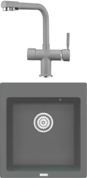 Комплект Мойка кухонная Point Моко 47 серая + Смеситель PN3104 серый
