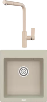 Комплект Мойка кухонная Point Моко 47 светло-бежевая + Смеситель PN3102 светло-бежевый