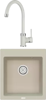 Комплект Мойка кухонная Point Моко 47 светло-бежевая + Смеситель PN3101 светло-бежевый
