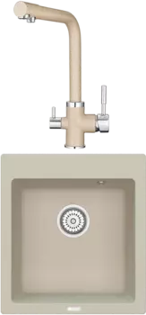 Комплект Мойка кухонная Point Моко 47 светло-бежевая + Смеситель PN3103 светло-бежевый