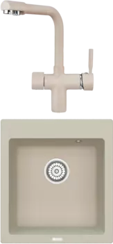 Комплект Мойка кухонная Point Моко 47 светло-бежевая + Смеситель PN3104 светло-бежевый