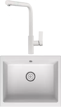 Комплект Мойка кухонная Point Сидли 55 белая + Смеситель PN3102 белый