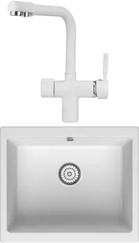 Комплект Мойка кухонная Point Сидли 55 белая + Смеситель PN3104 белый