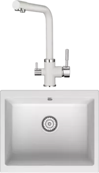 Комплект Мойка кухонная Point Сидли 55 белая + Смеситель PN3103 белый