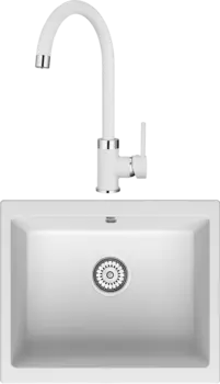 Комплект Мойка кухонная Point Сидли 55 белая + Смеситель PN3101 белый