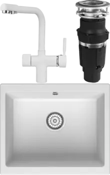 Комплект Мойка кухонная Point Сидли 55 белая + Смеситель PN3104 белый + Измельчитель Bone Crusher BC 610-AS MSI-677167