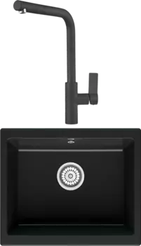 Комплект Мойка кухонная Point Сидли 55 черная + Смеситель PN3102 черный