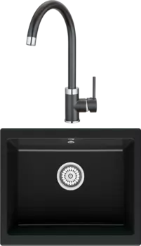 Комплект Мойка кухонная Point Сидли 55 черная + Смеситель PN3101 черный