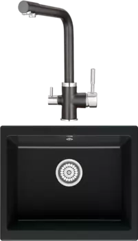 Комплект Мойка кухонная Point Сидли 55 черная + Смеситель PN3103 черный