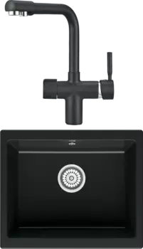 Комплект Мойка кухонная Point Сидли 55 черная + Смеситель PN3104 черный