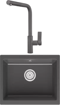 Комплект Мойка кухонная Point Сидли 55 графит + Смеситель PN3102 графит