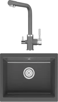 Комплект Мойка кухонная Point Сидли 55 графит + Смеситель PN3103 графит
