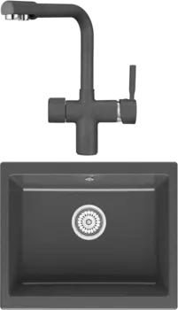 Комплект Мойка кухонная Point Сидли 55 графит + Смеситель PN3104 графит