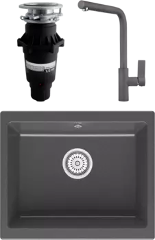 Комплект Мойка кухонная Point Сидли 55 графит + Смеситель PN3102 графит + Измельчитель Bone Crusher BC 810-SL Slim Line MSI-677643