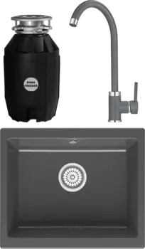 Комплект Мойка кухонная Point Сидли 55 графит + Смеситель PN3101 графит + Измельчитель Bone Crusher BC 810-AS MSI-677521