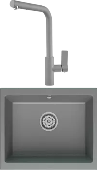 Комплект Мойка кухонная Point Сидли 55 серая + Смеситель PN3102 серый