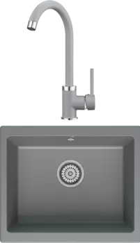 Комплект Мойка кухонная Point Сидли 55 серая + Смеситель PN3101 серый