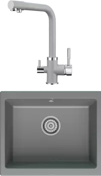 Комплект Мойка кухонная Point Сидли 55 серая + Смеситель PN3103 серый