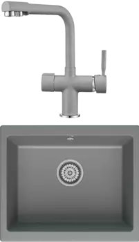 Комплект Мойка кухонная Point Сидли 55 серая + Смеситель PN3104 серый