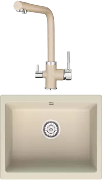 Комплект Мойка кухонная Point Сидли 55 светло-бежевая + Смеситель PN3103 светло-бежевый