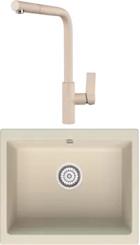 Комплект Мойка кухонная Point Сидли 55 светло-бежевая + Смеситель PN3102 светло-бежевый