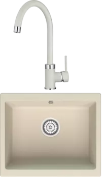 Комплект Мойка кухонная Point Сидли 55 светло-бежевая + Смеситель PN3101 светло-бежевый